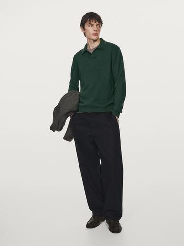 Jersey polo punto cuello pico 100% lana - Beige / Tostado de Zara