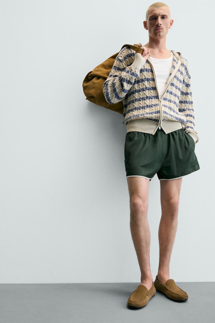 ZARA HOODED CABLE-KNIT TEXTURED CARDIGAN