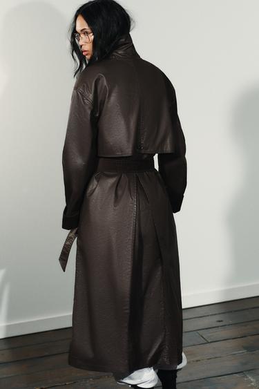 TRENCH LONG CIRÉ POIGNETS VELOURS CÔTELÉ - Marron foncé de Zara - Image 5