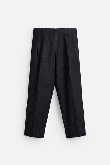 Zara WIDE FIT CROPPED DENIM PANTS - Indigo
