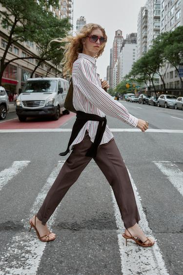 STRIPED OVERSIZE POPLIN SHIRT - White / Red by Zara - Image 3