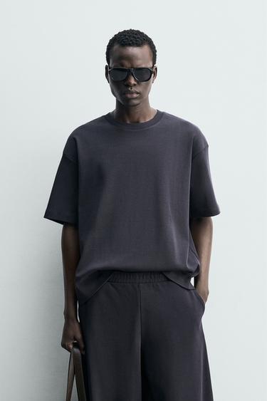 SWEAT RELAXED FIT STRUCTURÉ CÔTELÉ - Bleu de Zara