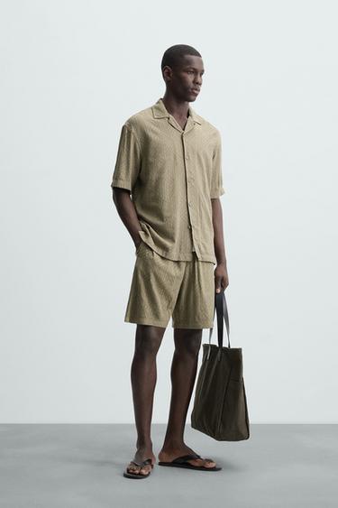 GEOMETRIC PRINT JACQUARD BERMUDA SHORTS - Light khaki by Zara - Image 0