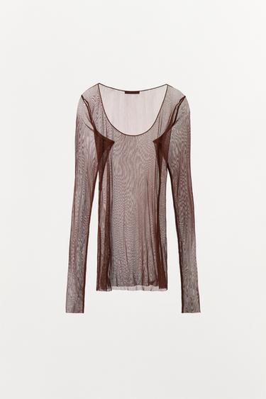 T-SHIRT EN SOIE 100 % - Marron de Zara - Image 5
