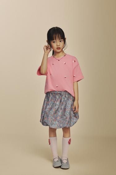 Zara 燈籠花卉府綢半身裙 - 藍色