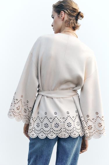 OPENWORK SUEDE-EFFECT TRENCH COAT - Ecru by Zara - Image 3