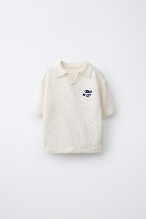 EMBROIDERED FISH POLO SHIRT - Ecru by Zara - Image 0