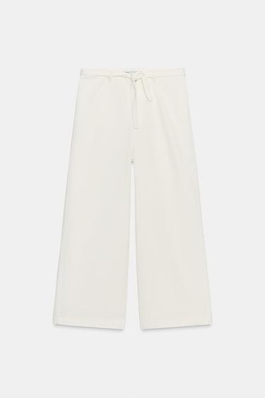 JEANS CROPPED CINTURÓN - Blanco roto de Zara - Imagen 0