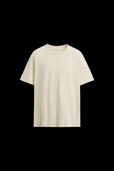 Zara IRREGULAR HEM T-SHIRT - Beige - Image 0