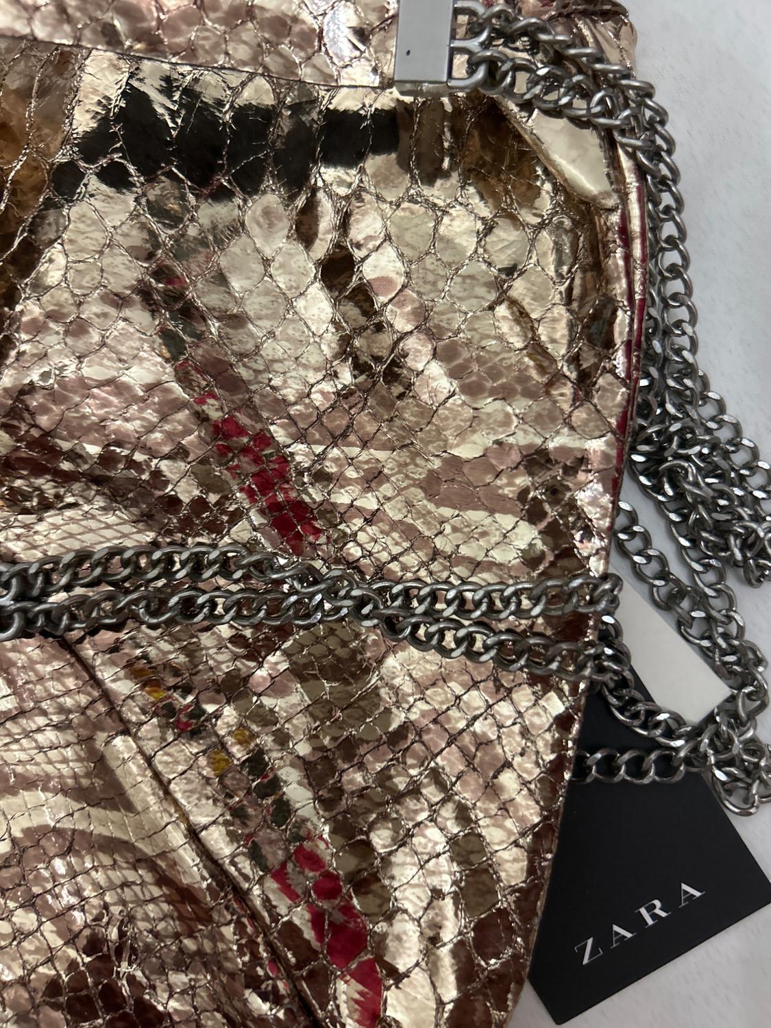 ZARA LEATHER GOLD SHOULDER BAG - Image 7
