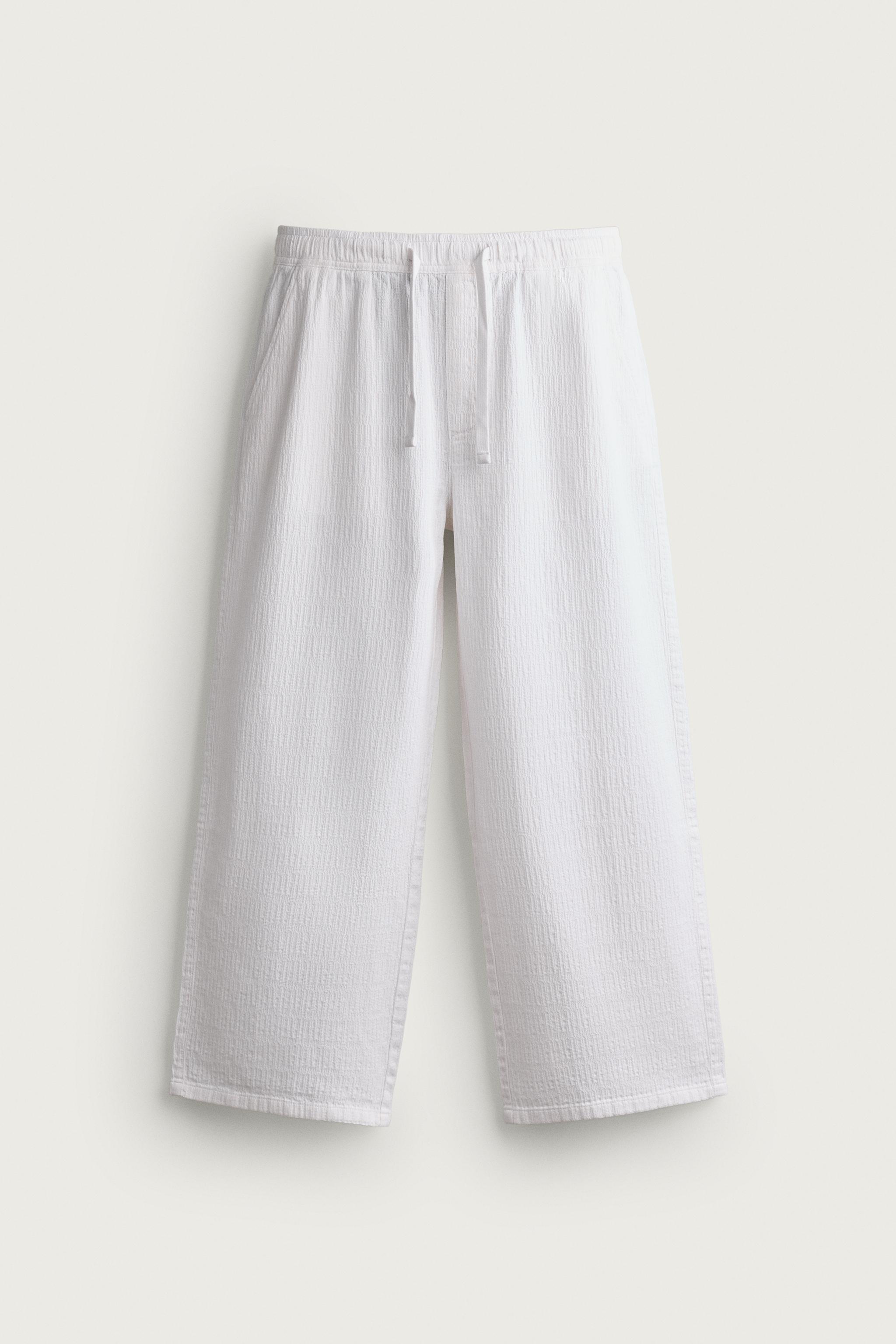 WASHED JACQUARD RELAXED FIT PANTS — White