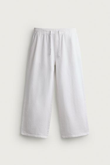 PANTALÓN RELAXED FIT JACQUARD LAVADO - Blanco de Zara