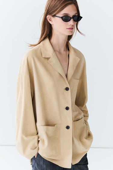 Blazer bolsillos piel ante - Beige de Zara