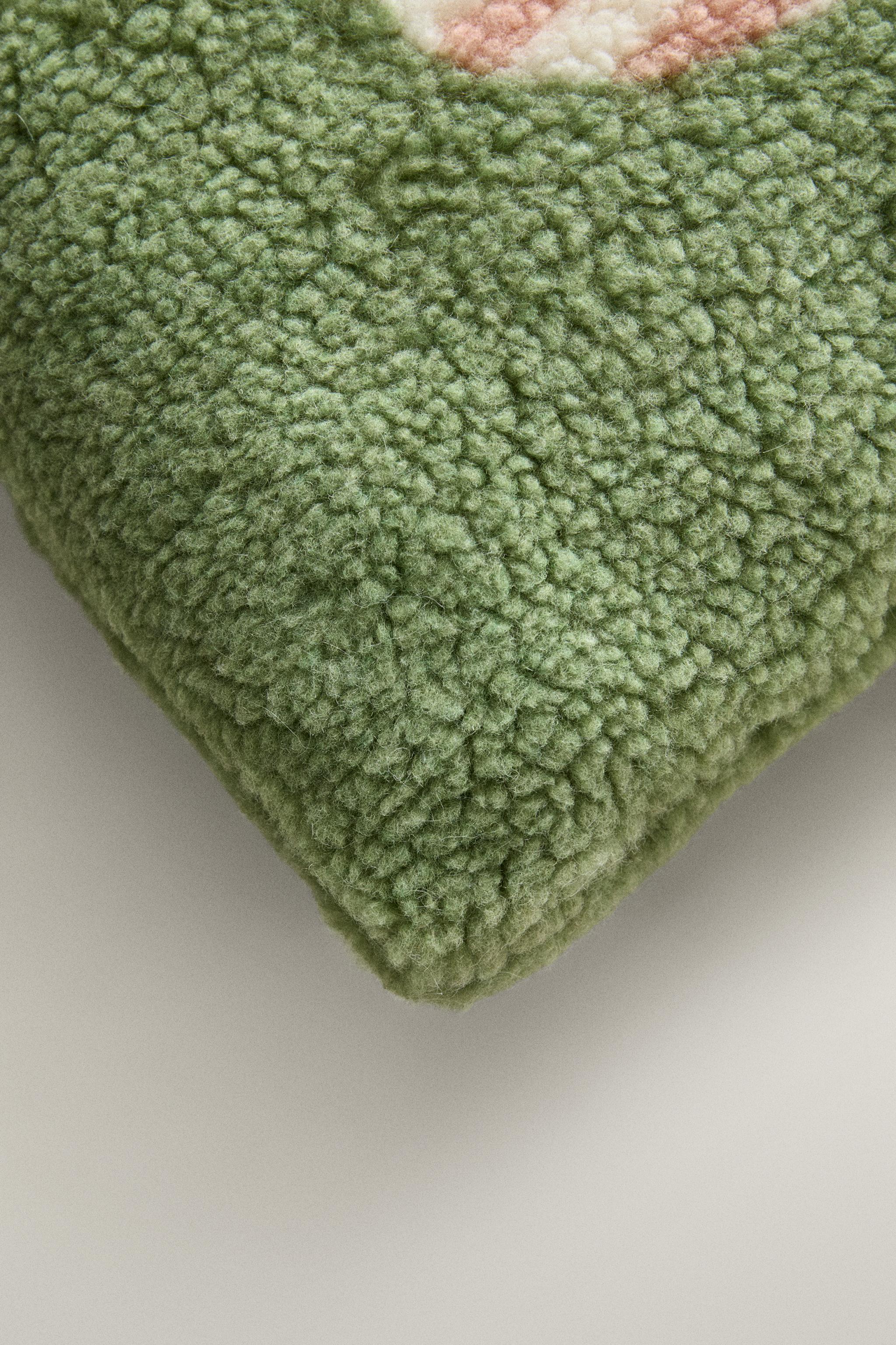 CHILDREN'S FAUX SHEARLING CUSHION WITH G — Light green