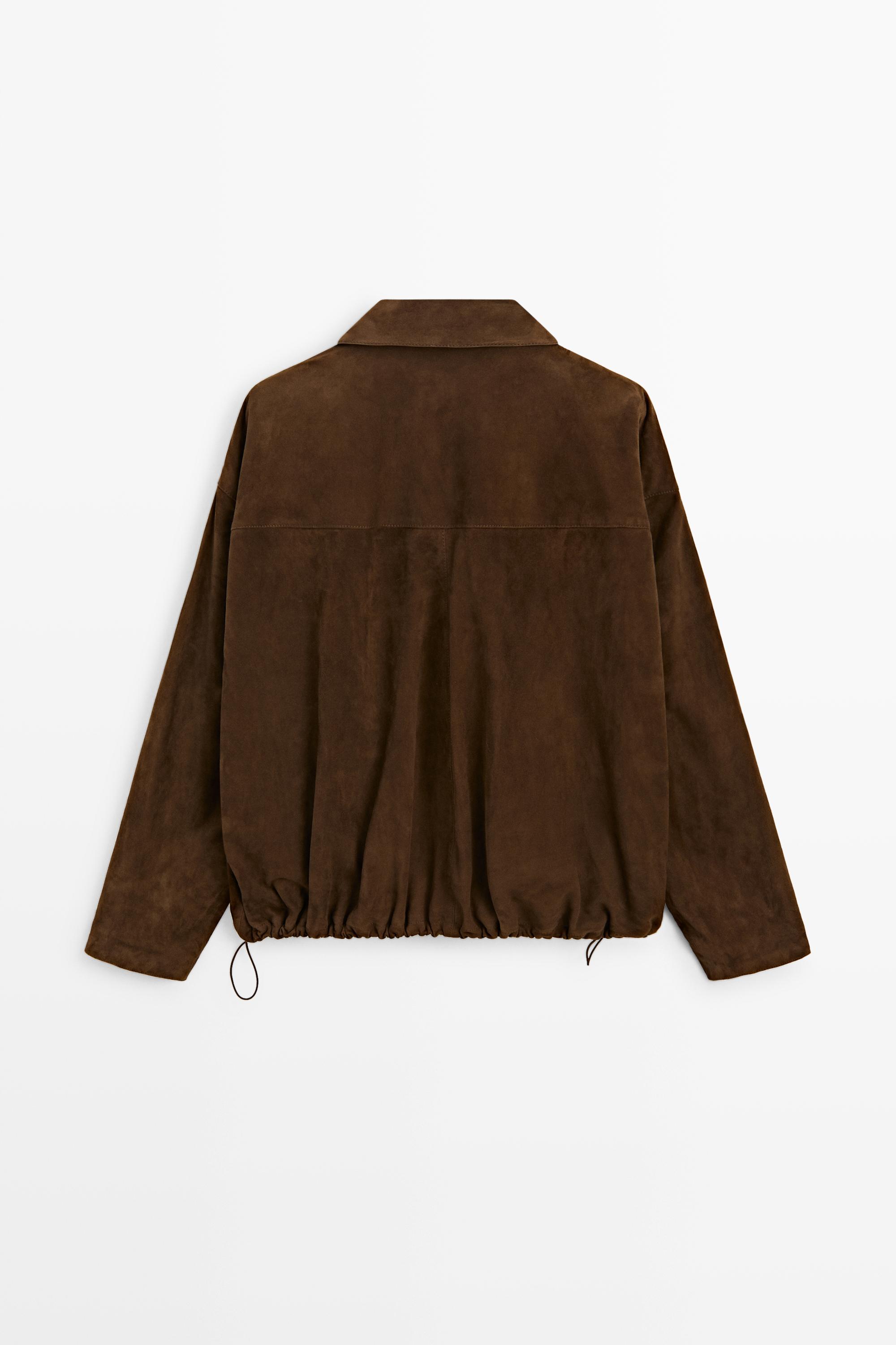 Oversize suede leather bomber jacket