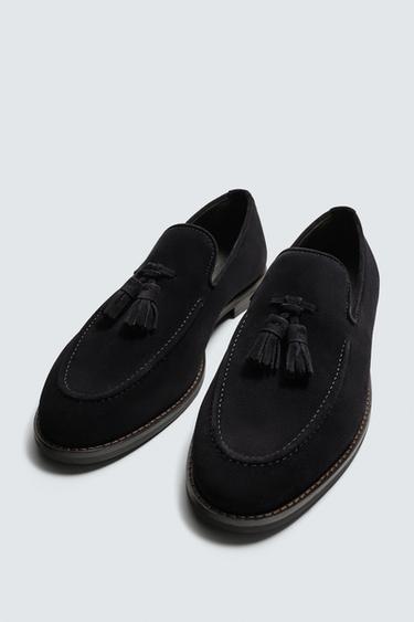 LEATHER LOAFERS WITH TASSELS - Blue by Zara - Image 1