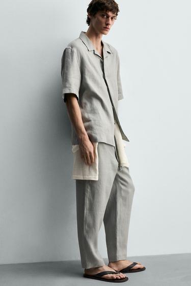 100% LINEN RELAXED FIT TROUSERS - Light grey by Zara - Image 5