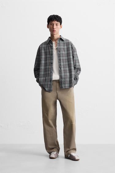 Zara RELAXED FIT PLAID SHIRT - Gray / Tan - Image 0