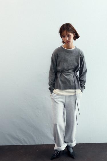 KNIT JUMPER WITH LACE-UP OPEN BACK - Grey by Zara