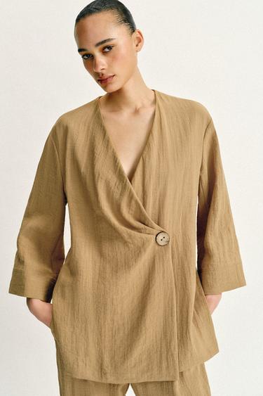 VESTE CROISÉE À FENTES LATÉRALES ENSEMBLE - Marron clair de Zara - Image 1