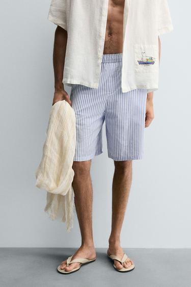 STRIPED RELAXED FIT BERMUDA SHORTS - striped by Zara