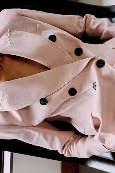 100% LINEN DOUBLE-BREASTED BLAZER - Beige-pink by Zara - Image 3