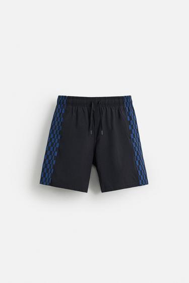 LANGE BADEHOSE MIT KAROMUSTER - Marineblau von Zara