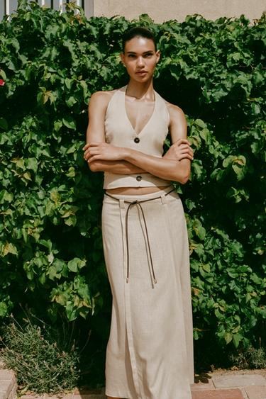 Zara LINEN HALTER TOP - Sand