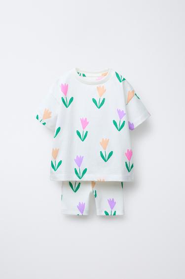 PRINTED CYCLING T-SHIRT AND LEGGINGS JOGGING SET - Ecru by Zara