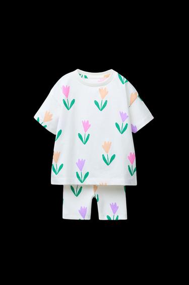 JOGGING-SET MIT T-SHIRT UND BEDRUCKTEN RADLERLEGGINGS - Cremefarben von Zara - Bild 0