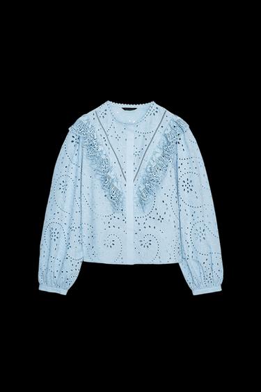 Zara PERFORATED EMBROIDERY SHIRT - Pastel blue - Image 0