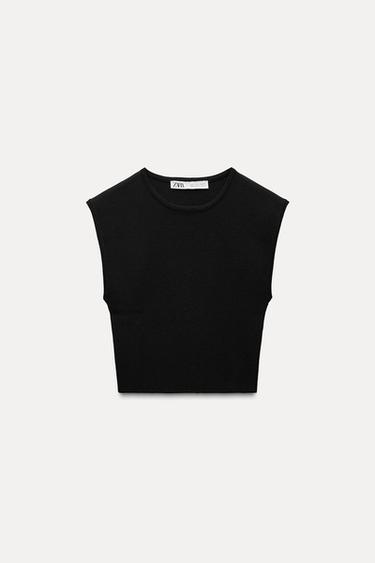 Zara STRETCH KNIT TOP - Black