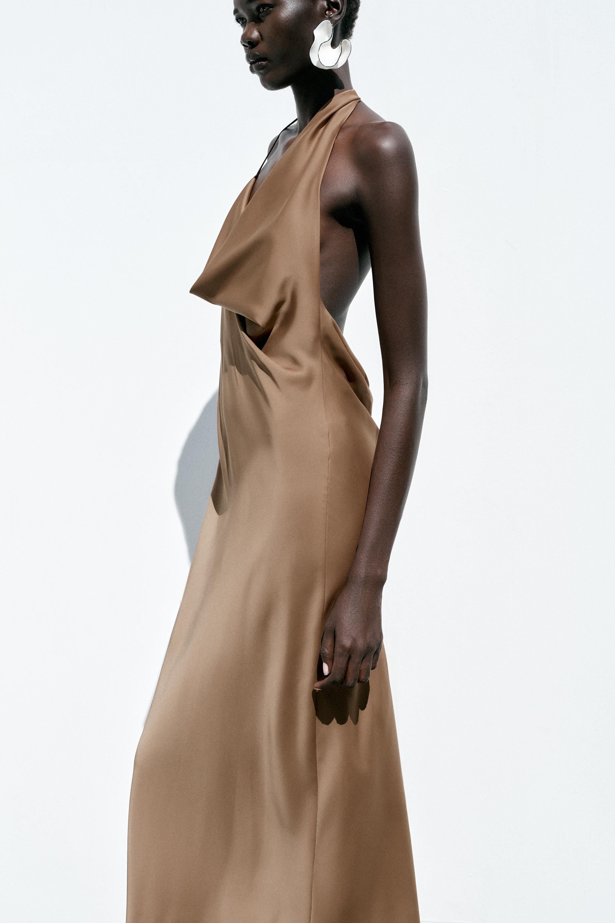 美品✨GIANA SAFFRON Asymmetrical Midi Dress ASYMMETRIC SATIN MIDI DRESS - Toffee | ZARA United States