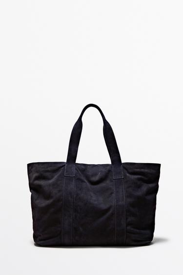 Zara Split leather tote bag - Navy blue - Image 0