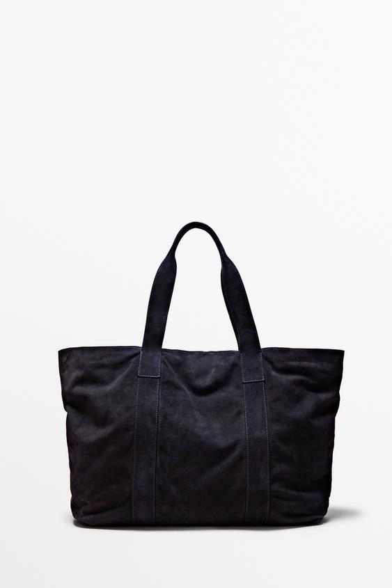 Sac tote en cuir et croûte de cuir - Bleu marine de Zara - Image 0