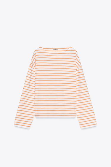 GESTREEPT T-SHIRT MET LANGE MOUWEN - gestreept van Zara