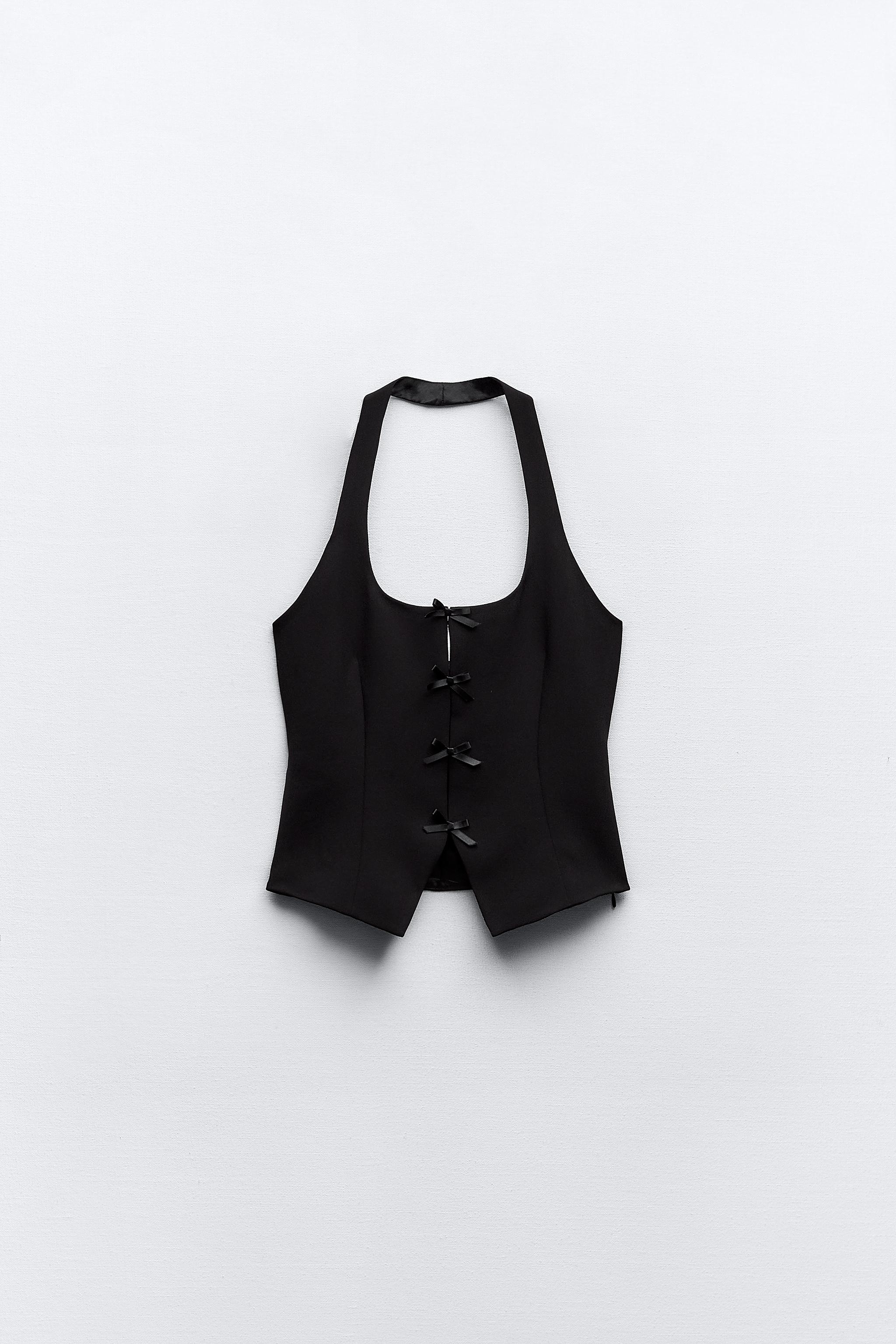 SATIN EFFECT TOP WITH BOW - Black