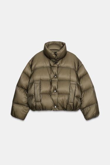 SHORT WATER-REPELLENT WINDPROOF PUFFER JACKET - Khaki by Zara