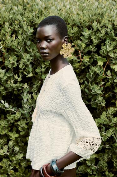 CROCHET COMBINED BLOUSE - Light beige by Zara - Image 1