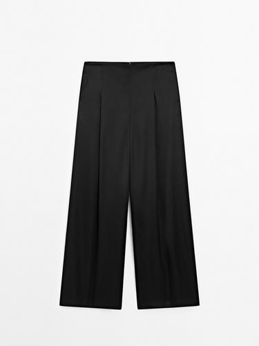 Pantalón ancho satinado - STUDIO - Negro de Zara