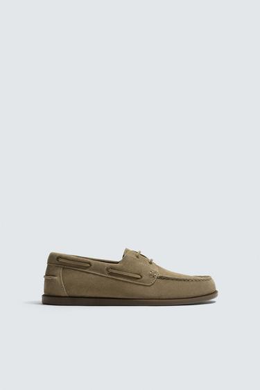 CASUAL LEATHER DECK SHOES - Taupe Grey by Zara