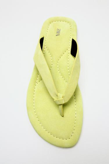 FLAT LEATHER SANDALS - Lime Green by Zara
