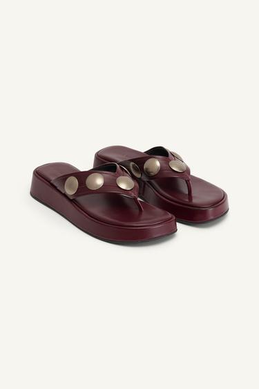 THNG LTHR STDD SNDLS 14 - Burgundy Red by Zara