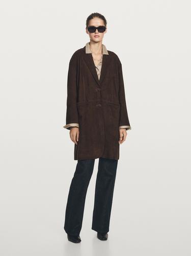 Abrigo largo piel ante - Marrón de Zara