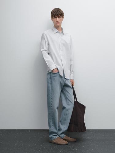 Camisa rayas regular fit mezcla algodón - Blanco de Zara - Imagen 0