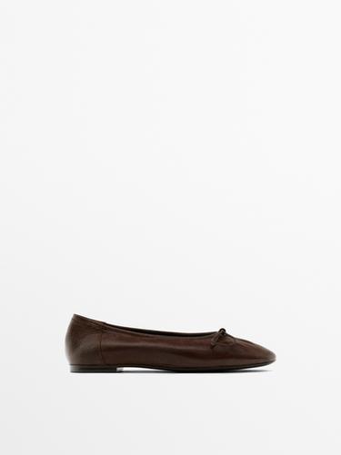 Zara Gathered ballet flats with bow - Brown