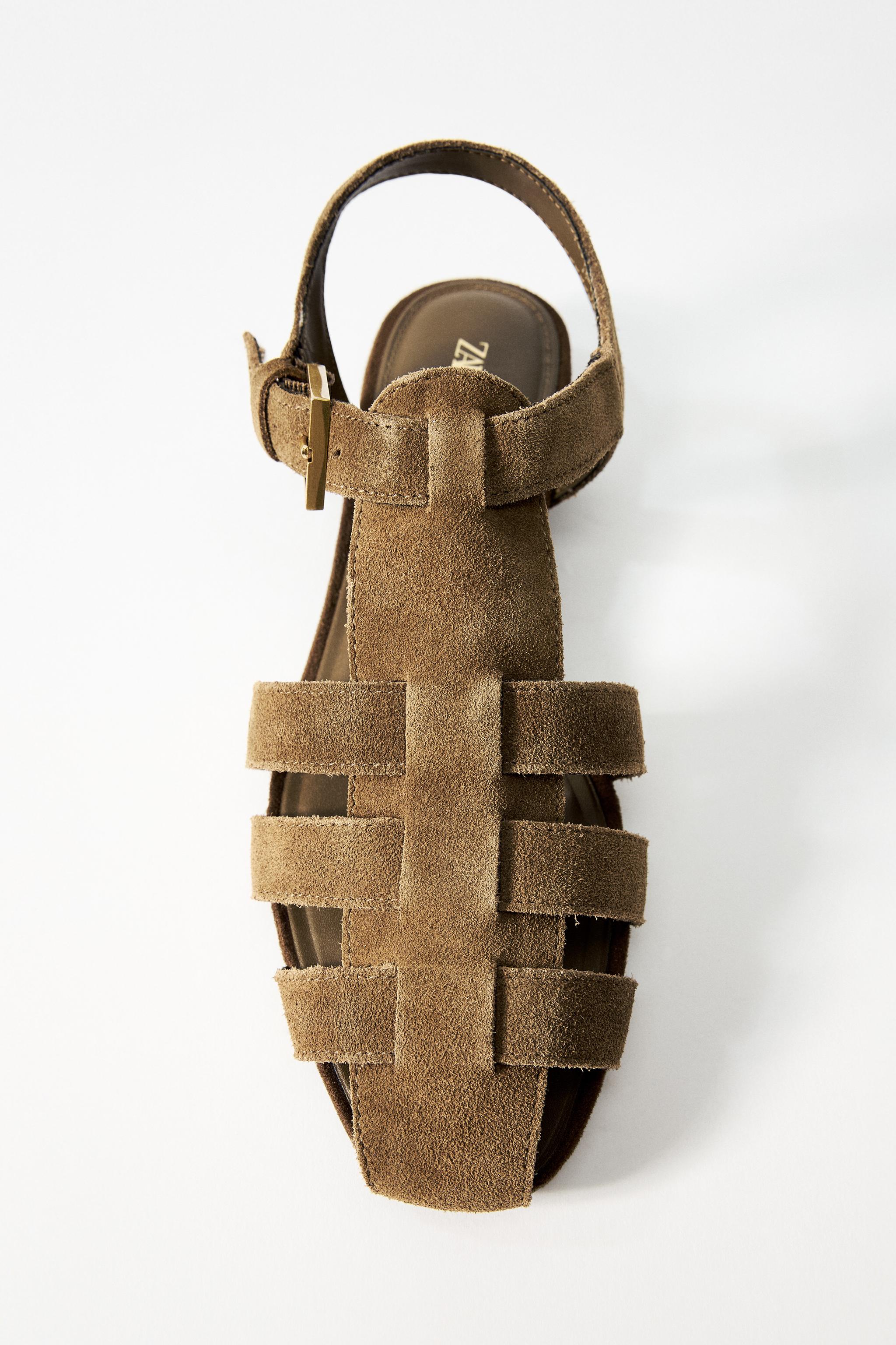 SPLIT SUEDE CAGE SANDALS