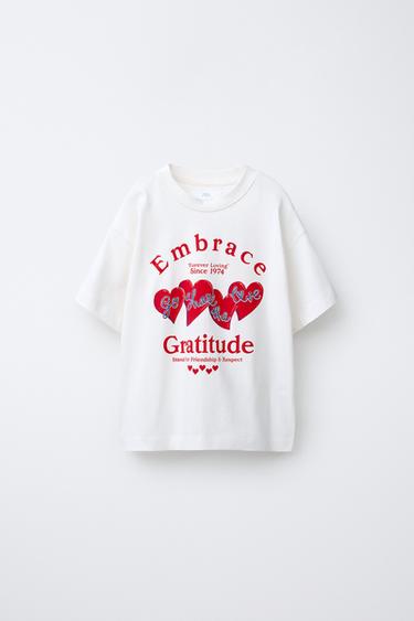 Zaras T-SHIRT MED HJÄRTAN - Vit