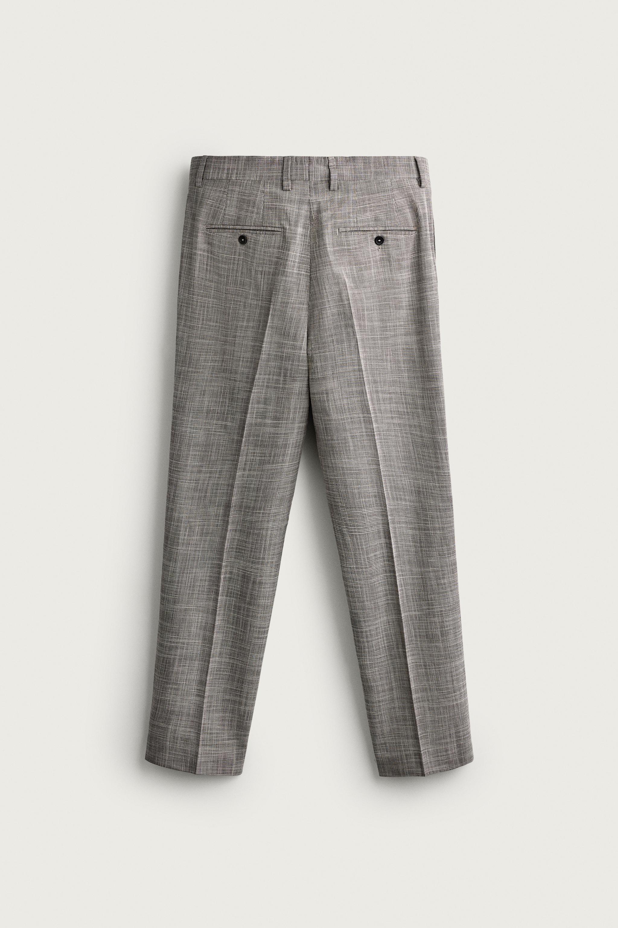 Мужские брюки Zara CHECKED WOOL BLEND PLEATED SUIT PANTS — фото 6