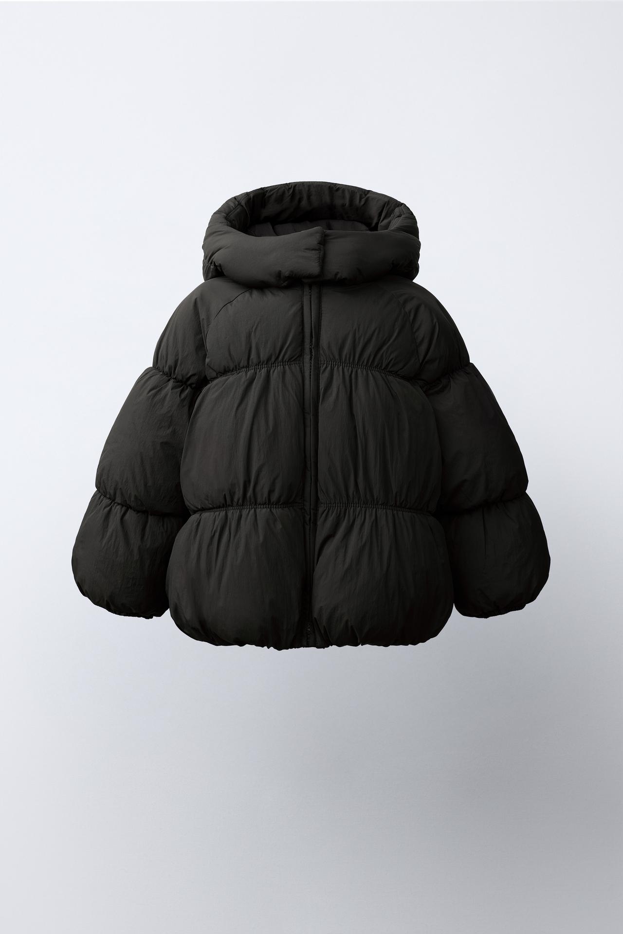 WATER REPELLENT PUFFER COAT — Black